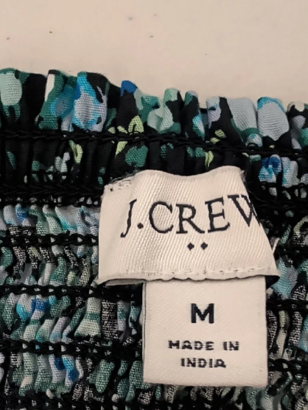 J. Crew Smocked Square-Neck Floral Top in Teal and Black
